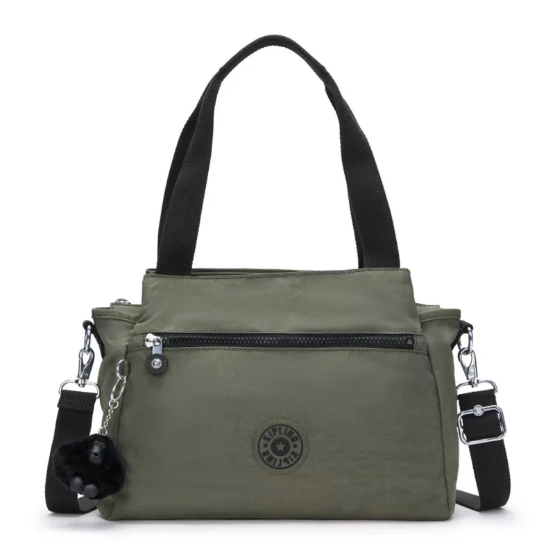 Kipling ELYSIA, mittelgroße Schultertasche, Green Moss (grün), Umhängetasche mit vielen Fächern