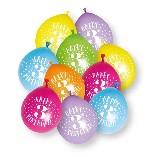 10 stuks Happy 3rd Birthday 23cm latex ballonnen van Unique koop je bij Partywinkel