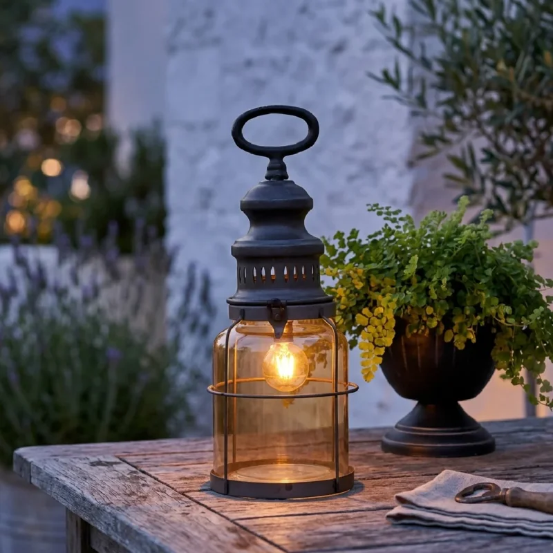 Chic Antique - Französische Scheunenlaterne mit Timer und LED-Lampe - 32 cm
