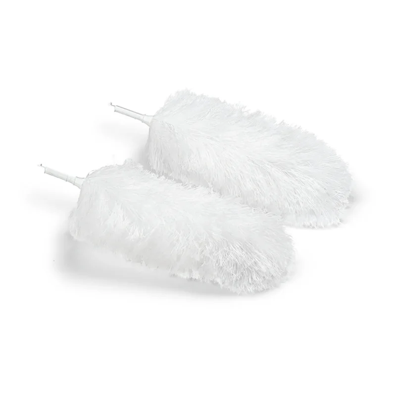 Zwei Nölle Profi Brush Microfaser Staubwedel Ersatzköpfe (40 cm, 2er Set) von Nölle Profi Brush Bürsten- & Pinseltechnik e.K. liegen nebeneinander, weich und flauschig - perfekt für die effiziente Staubentfernung auf jeder Oberfläche.