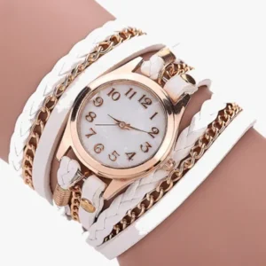 Quarzuhr mit goldenem Zifferblatt und auffälligem Armband – entworfen, um Ihren lässigen Look zu unterstreichen