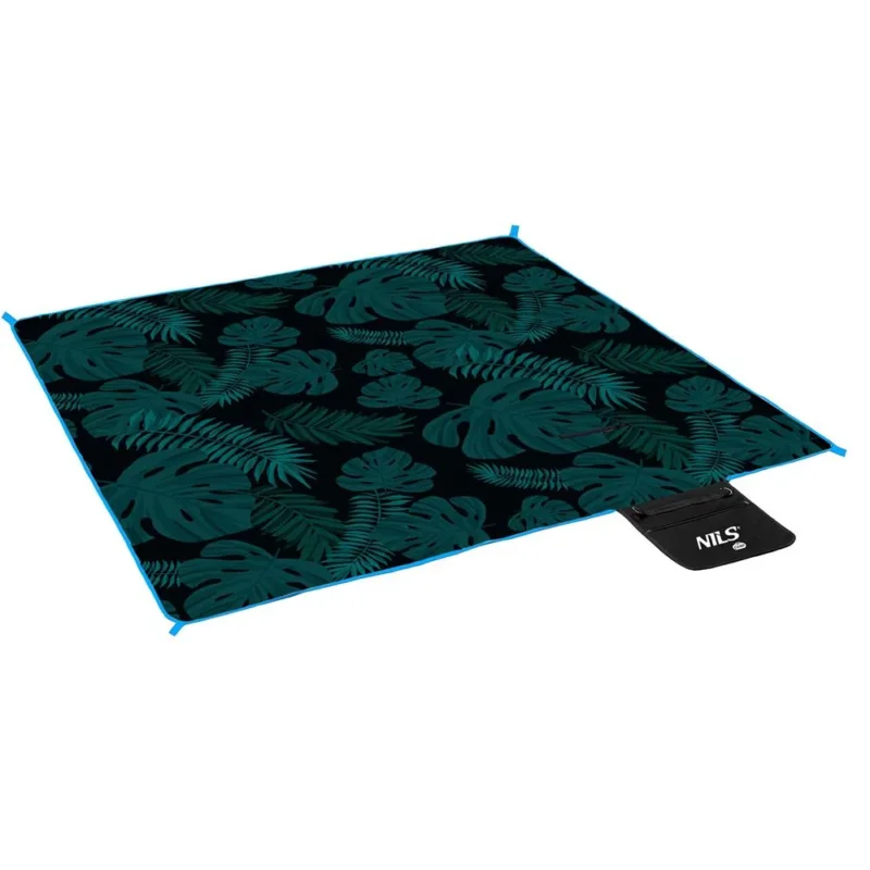 NILS CAMP Picknickdecke Grün Blätter 200x200 cm - große Outdoor Decke für Strand, Garten & Camping