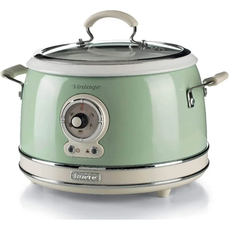 Ariete Vintage Reiskocher, Grün, 3,5L, Slow Cooker, Dampfgarer, 5 Programme, Keramikschüssel