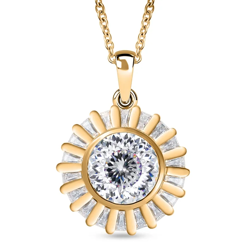100 Facetten Moissanit Anhänger mit Kette ca. 50 cm, 925 Silber 750 Gelbgold Vermeil ca. 6.68 ct