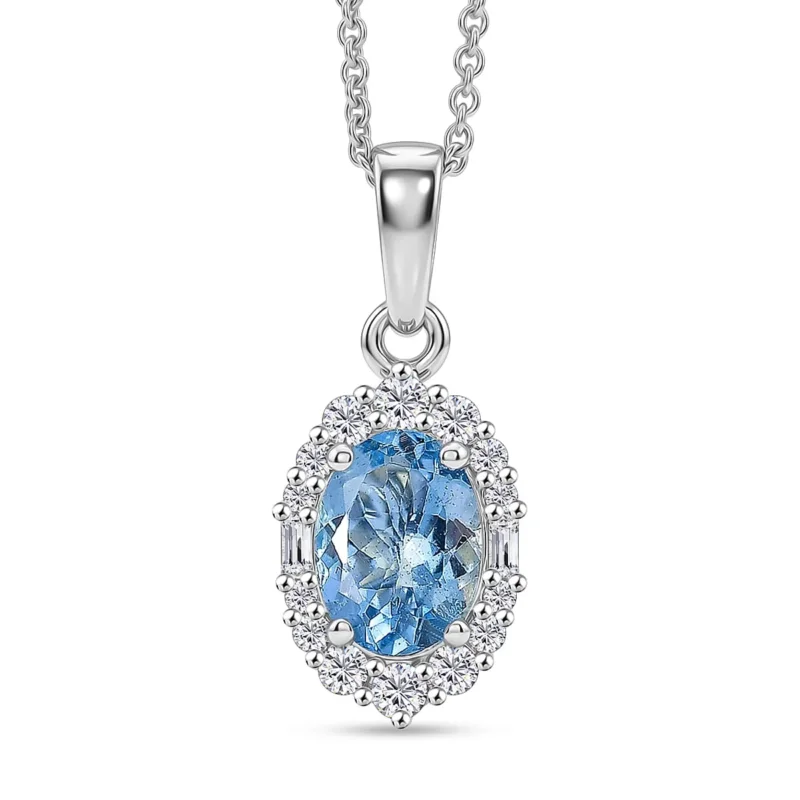 LUXORO AAA Santamaria Aquamarin, Weißer Diamant Schmuckset ca. 50 cm ca. 1,30 ct.