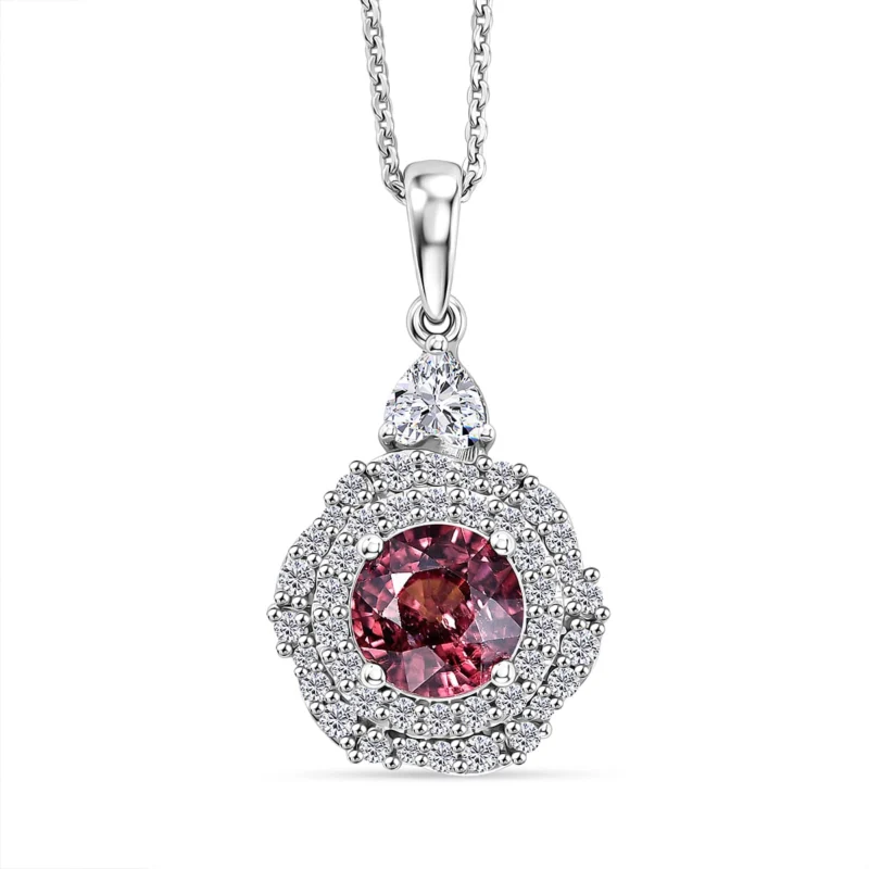 D'Joy AA Himbeer Zirkon, Moissanit AGI zertifiziert Schmuckset ca. 50 cm 925 Silber Rhodiniert ca. 2,65 ct.