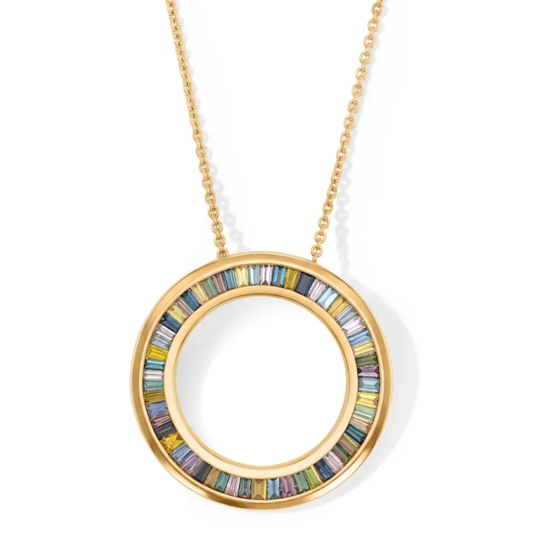 D'Joy mehrfarbiger Diamant Anhänger mit 50cm Kette, 925 Silber 750 Gelbgold Vermeil - 1,00 ct.