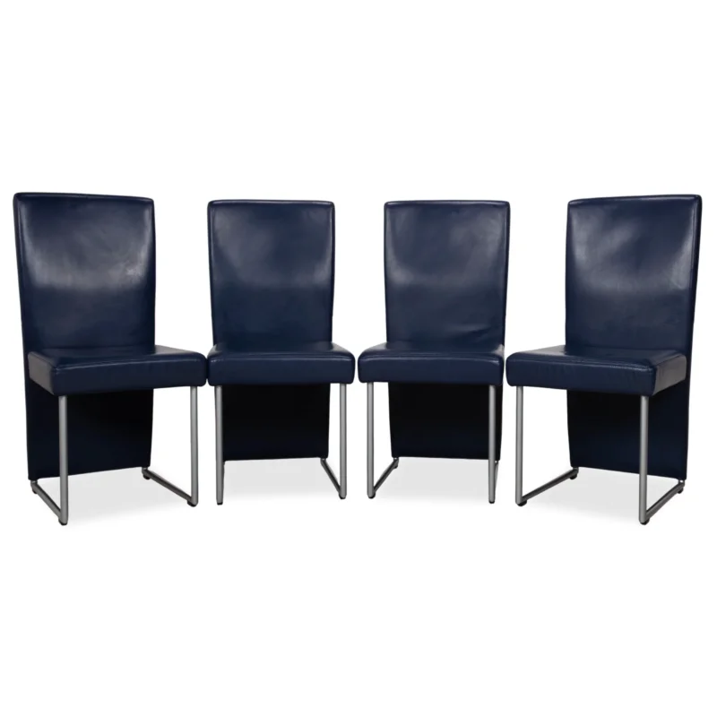 4er Garnitur Rolf Benz 7400 Stuhl Leder Freischwinger Dunkelblau