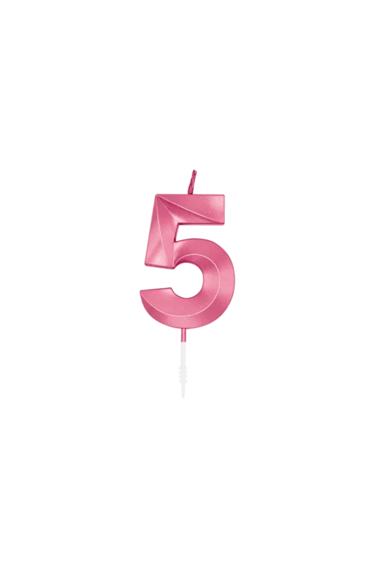 5 Jaar Kaars Roze Metallic 6cm van WeFiesta koop je bij Partywinkel