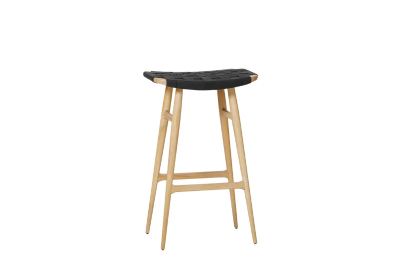 Freja Barhocker, Eiche, Leather Stripe Saddle Black von Stellar Works