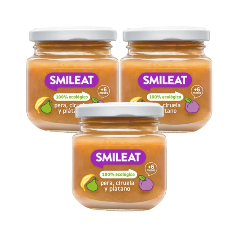 PROMO 3x Tarrito BIO Pera, Ciruela y Plátano +6 meses Smileat 130g
