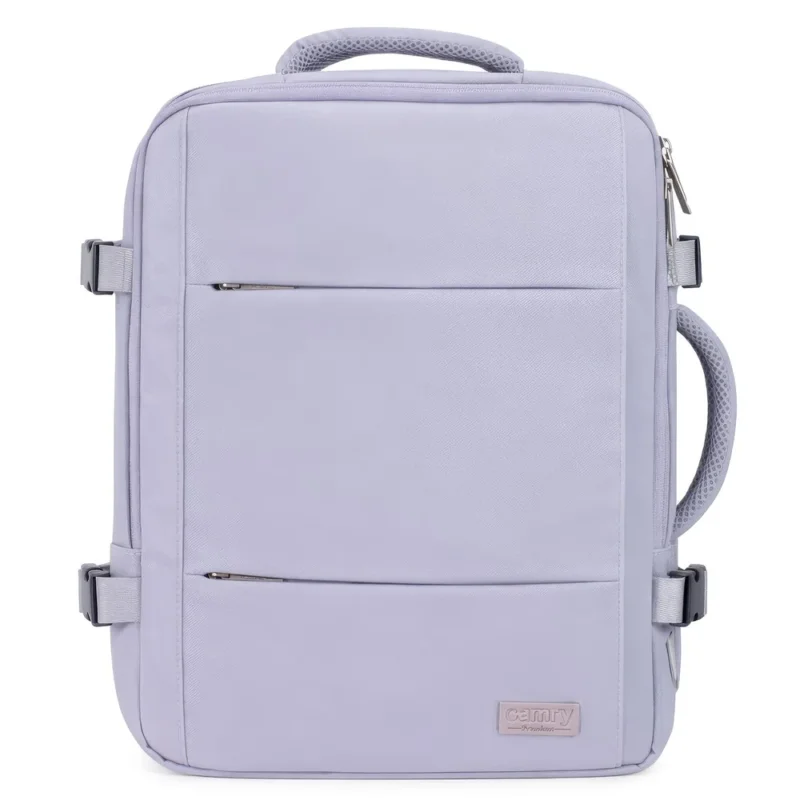 Camry CR 6881lp Reiserucksack 24L erweiterbar, Handgepäck Rucksack mit Laptopfach bis 15,6 Zoll, Business Backpack mit RFID-Fach, USB-Anschluss, Trolleykompatibel helllila