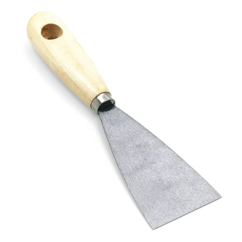 Die Nölle Profi Brush Malerspachtel von Nölle Profi Brush Bürsten- & Pinseltechnik e.K. verfügt über eine breite, flache Metallklinge und einen leichten Holzgriff mit Loch - ein unverzichtbares Malerwerkzeug für Profis.