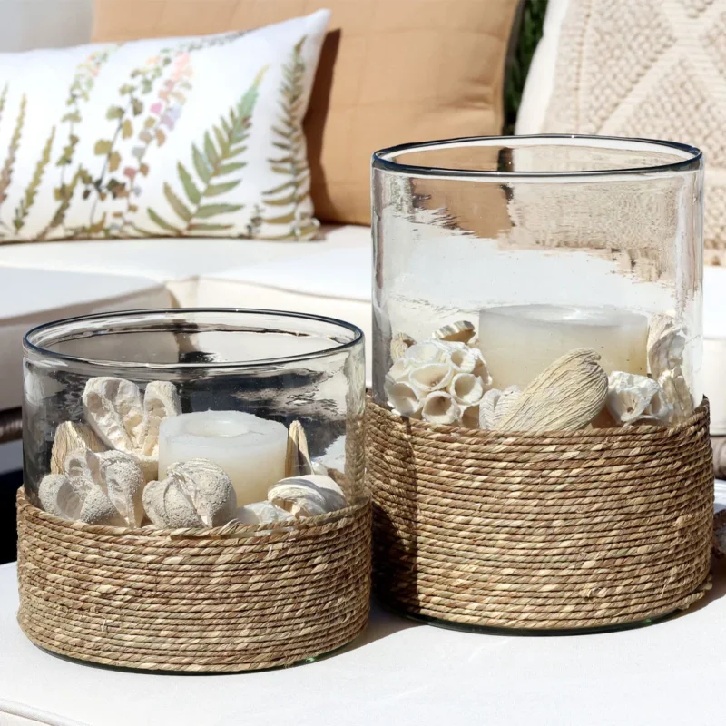 Chic Antique – Hurricane mit geflochtenem Boden – Kleines Modell H17 cm