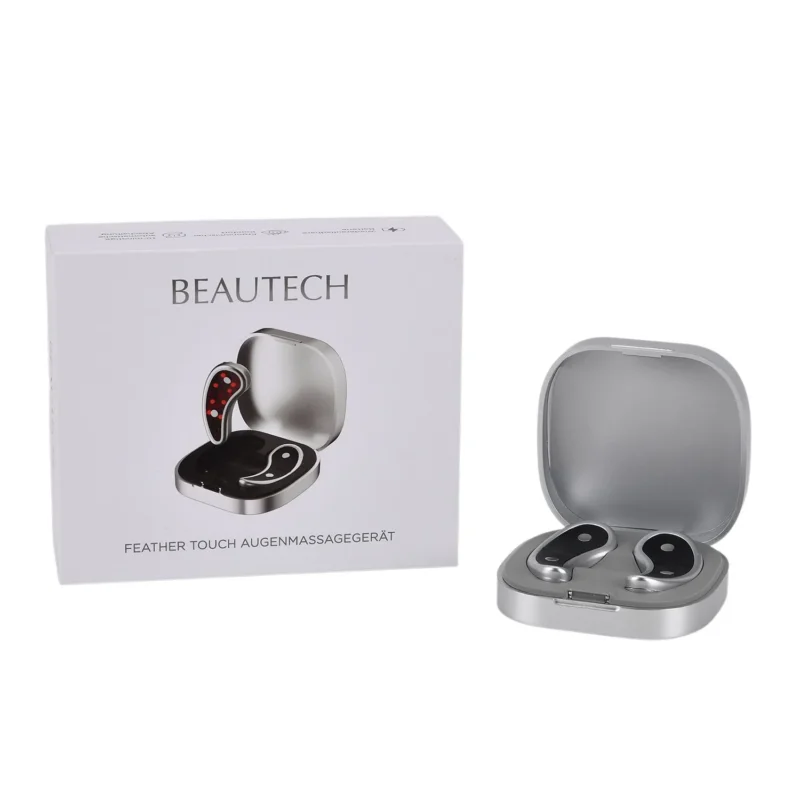 BEAUTECH Rotlicht Augenmassagegerät 620nm mit EMS Mikrostimulation, inkl. 7 Paar Pads, kompakt 7,6x7,6x2,4cm