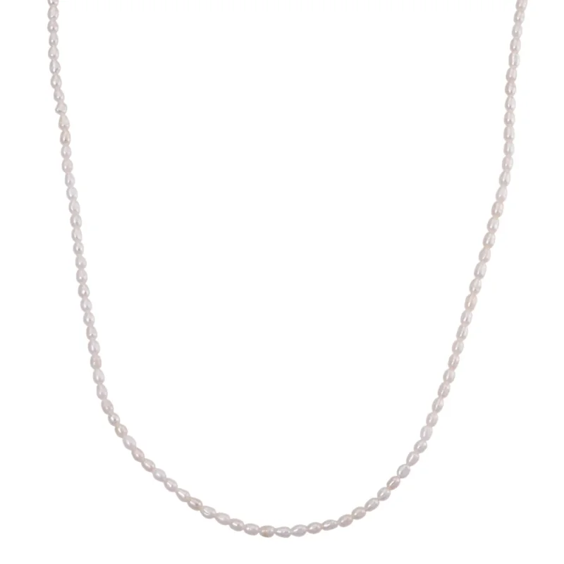 D'Joy weiße Süßwasser Perle 45+5cm Halskette, 925 Silber vergoldet