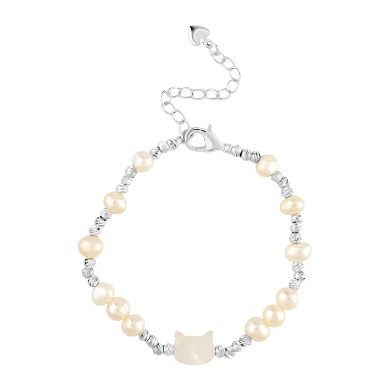 Weiße Muschelkernperle, Mehrfarbige Süßwasser Perle Armband ca. 15.25 cm + 3.5 cm Extender, Nickelfreies Messing Silberfarben