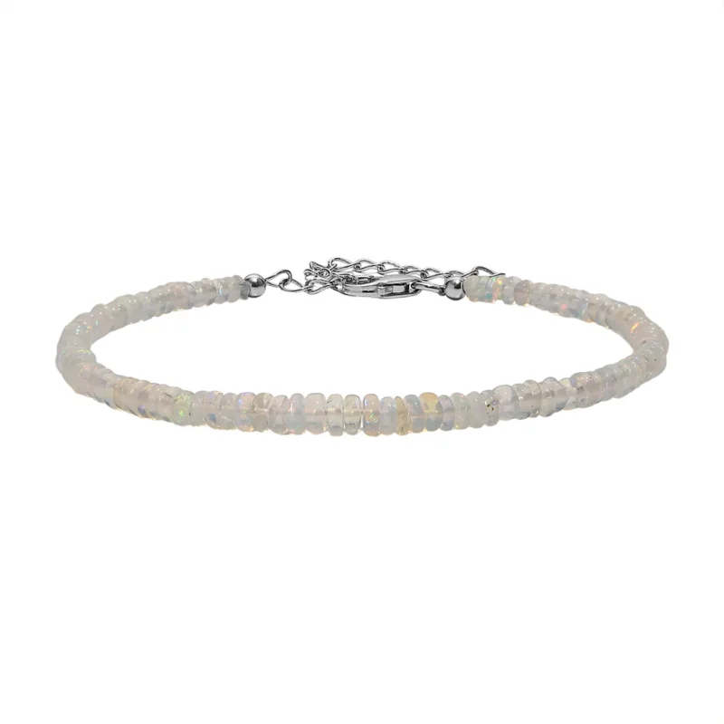 Natürlicher, äthiopischer Welo Opal Armband ca. 19 cm + 5 cm Extender, 925 Silber rhodiniert ca. 13,00 ct.