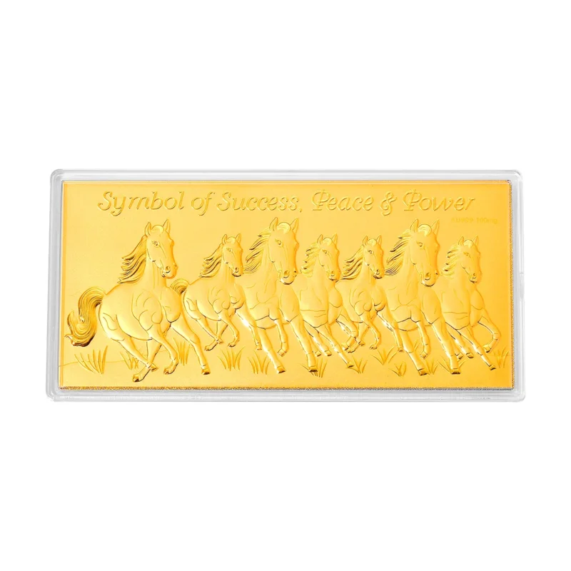 999er Goldfolie mit 7 Pferdemotiven, 15,5x7,5cm, 100mg