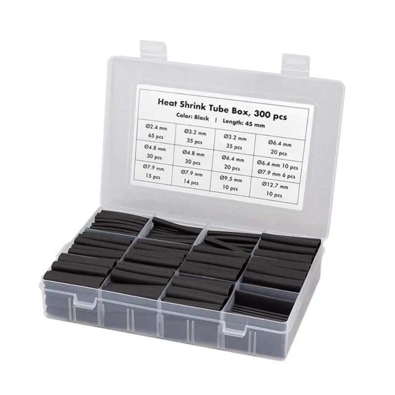 LogiLink Schrumpfschlauch-Set, 300 Stück, 45 mm Länge, 3:1 Schrumpfrate, Schwarz