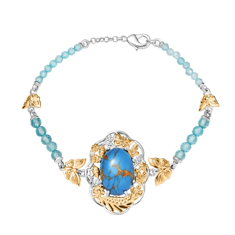 EVER TRUE AAA Blauer Mojave Türkis, Apatit Armband ca. 19 cm Nickelfreies Messing Zweifarbige Beschichtung ca. 17.30 ct