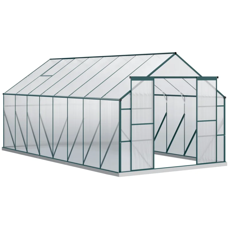 easycomfort serra da giardino in policarbonato metallo e alluminio anti uv e antivento 244x500x216cm verde