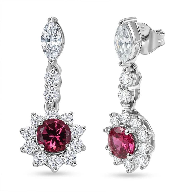 D'Joy AA Rubellit, Moissanit Ohrringe 925 Silber Rhodiniert ca. 2,92 ct.