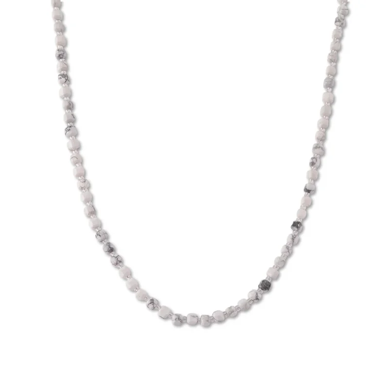 Weißer Howlit, Glas Halskette, flexibel, 316L Edelstahl 85.00 ct