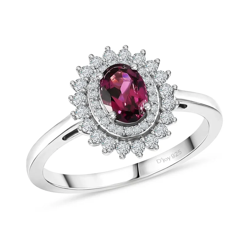 D'Joy AAA Radiant Ember Granat, Moissanit Ring 925 Silber Rhodiniert (Größe 17.00) ca. 1,54 ct