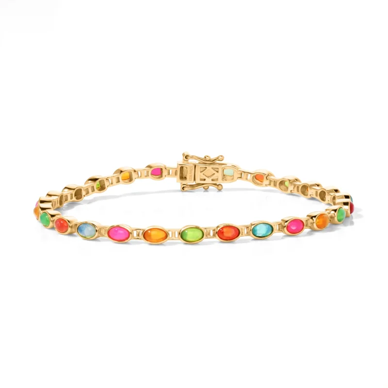 D'Joy AA Natürlicher Mehrfarbiger Welo Opal Armband ca. 19 cm 925 Silber 750 Gelbgold vermeil ca. 4,00 ct.