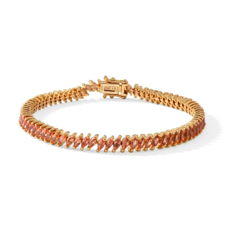 D'Joy AA Padparadscha Saphir 19cm Armband, 925 Silber 750 Gelbgold Vermeil - 7,10 ct.