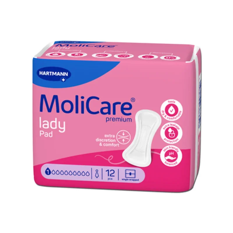 MoliCare lady Pad Inkontinenzeinlagen, Stärke 1, 12 Stück, für leichten Schutz, einzeln verpackt, diskret & hautfreundlich.
