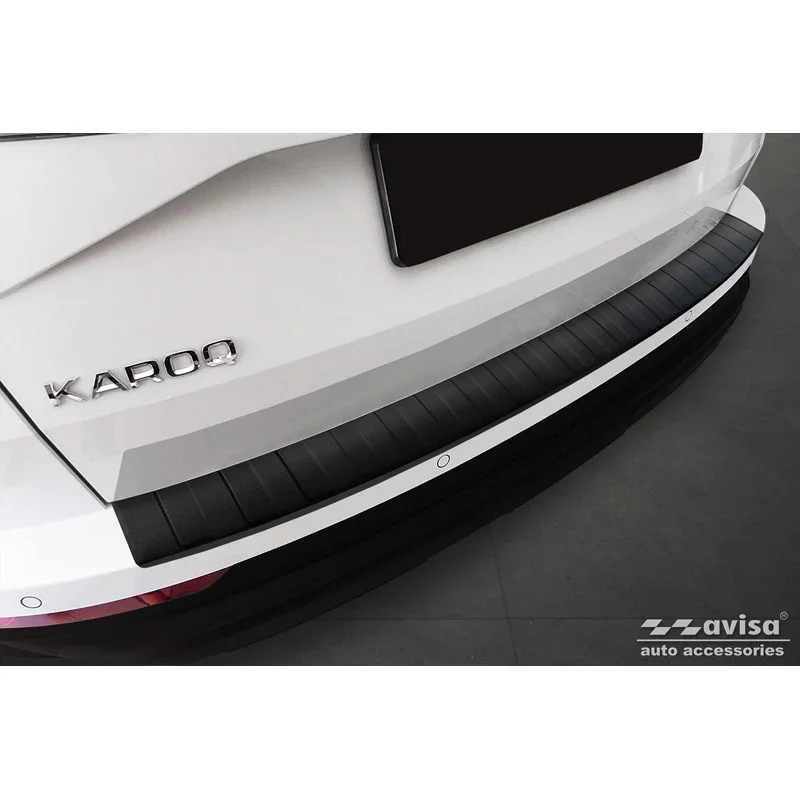 Avisa, Matt-Schwarz Edelstahl Heckstoßstangenschutz passend für Skoda Karoq Facelift 2022- + Sportline Facelift 2022- Ribs, Mattschwarz