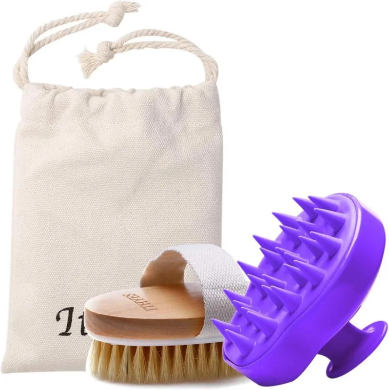 Silikon Haarbürsten Set mit Massagegerät und Badebürste lila