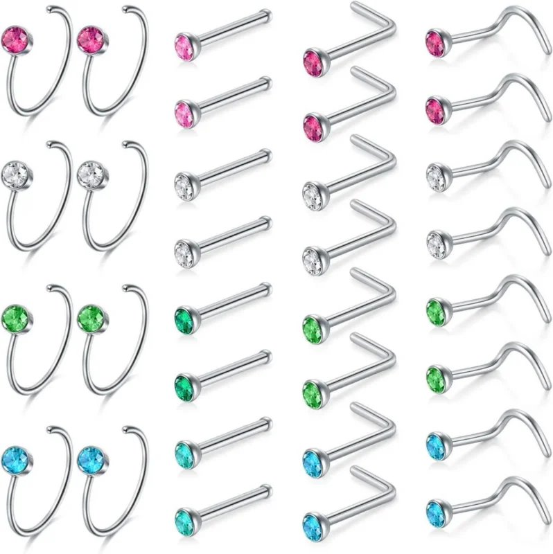 Nasenring Set 20G Chirurgenstahl Strass Piercing Nase 30Stk Gold
