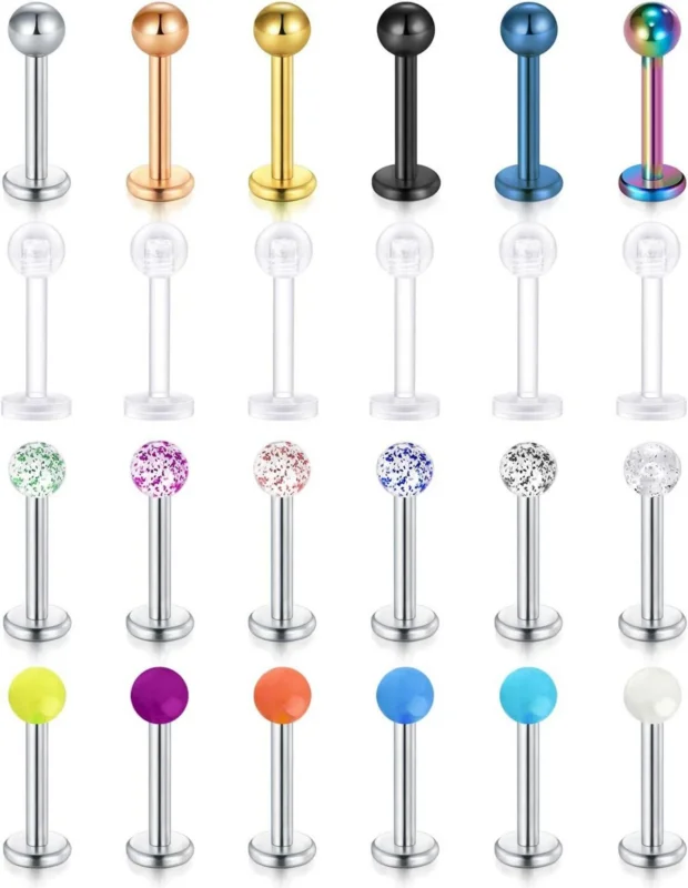 Tragus Helix Lippenpiercing Labret Set 316L Edelstahl Bioflex 16G