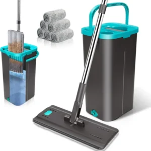 Wischmopp Set mit Eimer, Bodenwischer & 6 Mehrweg Wischpads