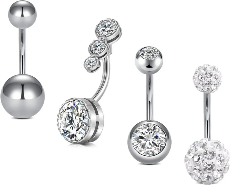 Bauchnabelpiercing Set Chirurgenstahl Marmor Opal Silber Rosegold 14G