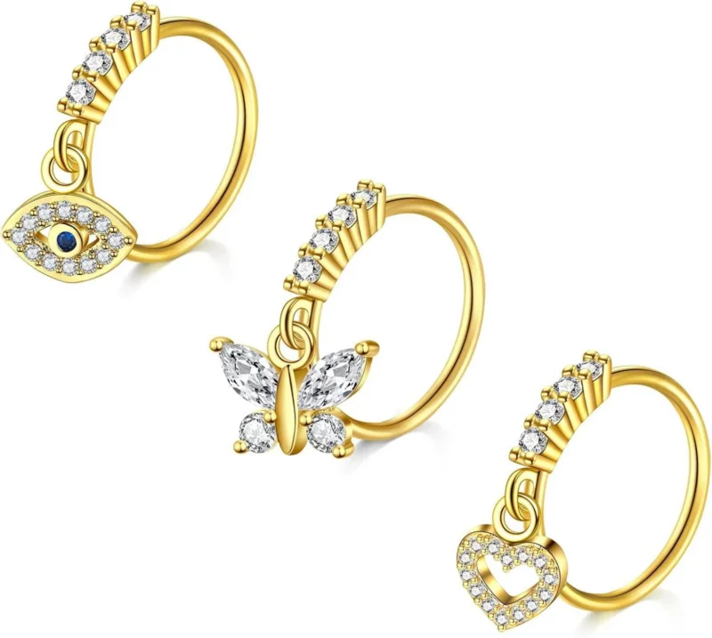 Nasenring Hoop Piercing Fake CZ-Stein 3er Set Chirurgenstahl 20G 10mm