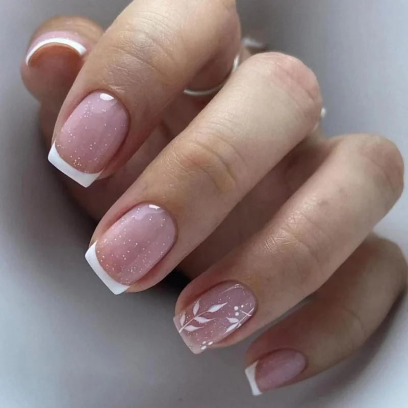 24er Set Eckige Kunstnägel Aufkleben French Weiß Nude Rosa Acryl