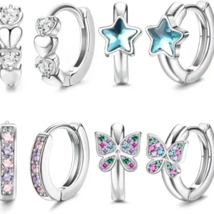 Kleine Silber Creolen Ohrringe Set Zirkonia Mädchen Geschenk