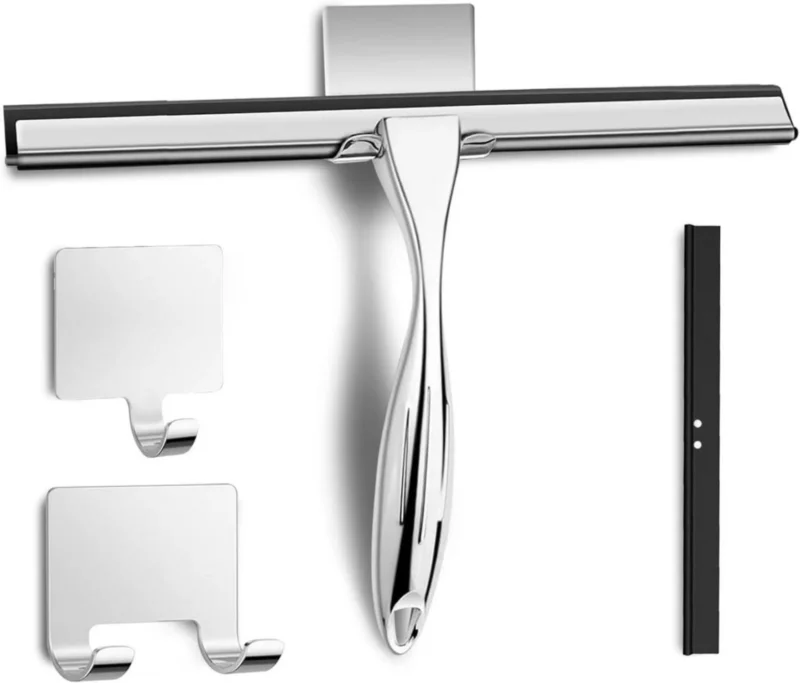 Duschabzieher Edelstahl 25CM mit Haken Ersatzklingen Silber