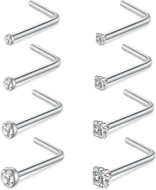 8er Nasenpiercing Set 20G 18G Chirurgenstahl Kristall Silber Gold