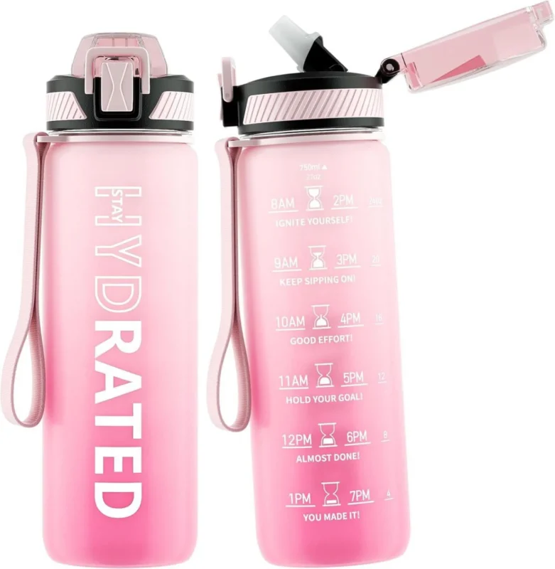 Trinkflasche 750ML BPA-Frei Auslaufsicher Strohhalm Zeitmarkierung
