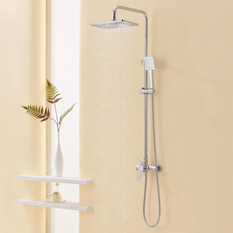 Höhenverstellbare Duscharmatur Komplettset mit Regendusche & Handbrause