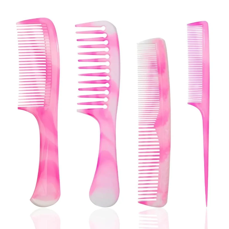 4er Set rosa Haarkamm mit breiten und feinen Zähnen