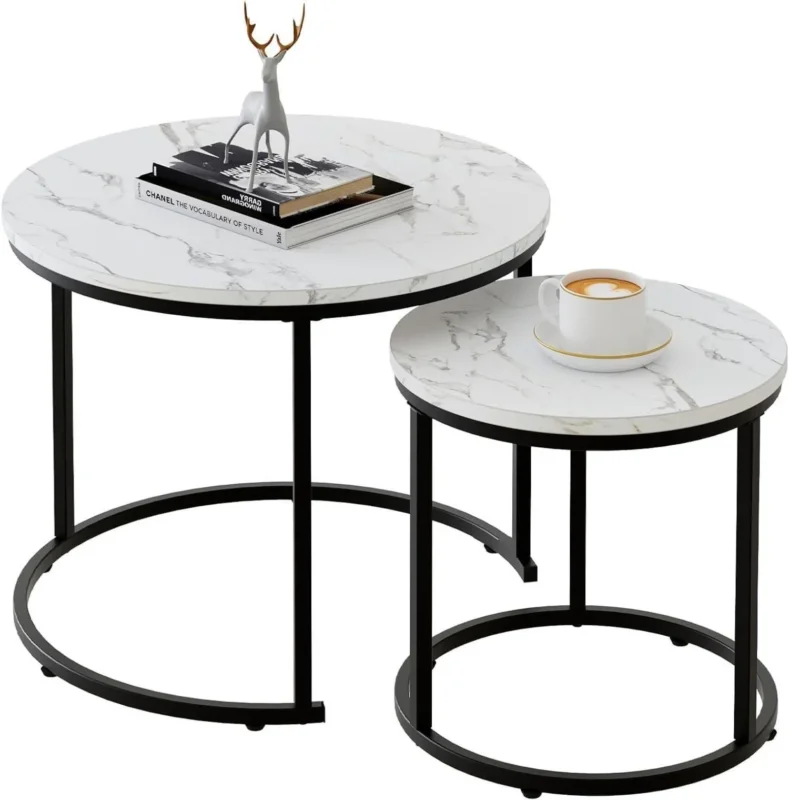 Runde Couchtische 2er-Set Metallrahmen Wohnzimmer Schlafzimmer Büro