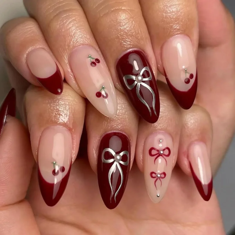 24er Set Nägel Mandelform Glitzer Design Acryl Nägel Kleben Frauen