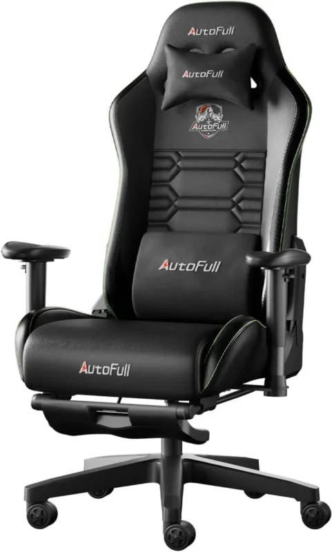 Gaming Stuhl Ergonomisch mit verstellbarer Fußstütze Schwarz