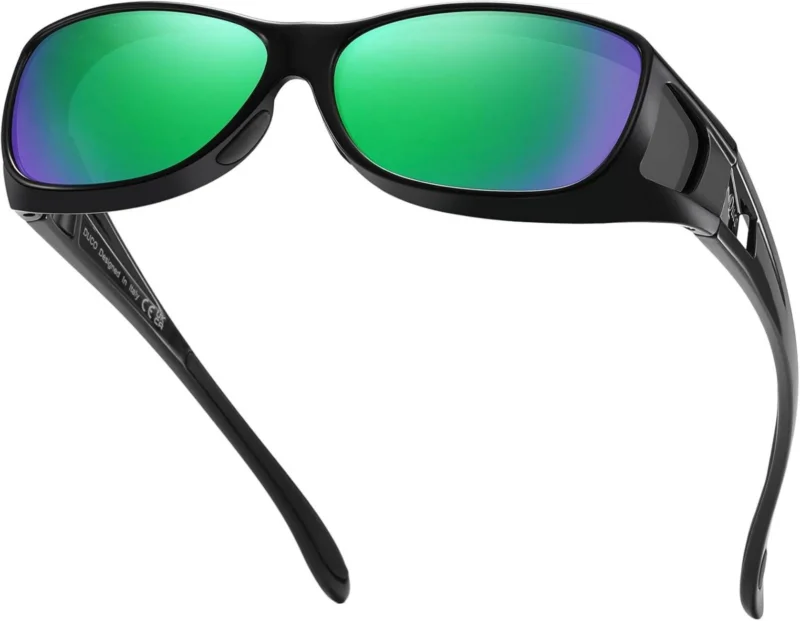 Polarisierte UV400 Sonnenbrille für Brillenträger Schwarz Grün - M